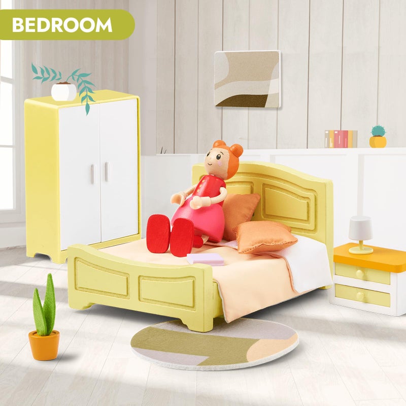 Giant bean 85pcs Wooden Plastic Dollhouse Furniture Set for 6 Rooms  Modern Dollhouse Accessories Pretend Play Furniture Toys Gift for Boys Girls Toddlers & Kids 3 4 5 6 7 Years and up - Image 4